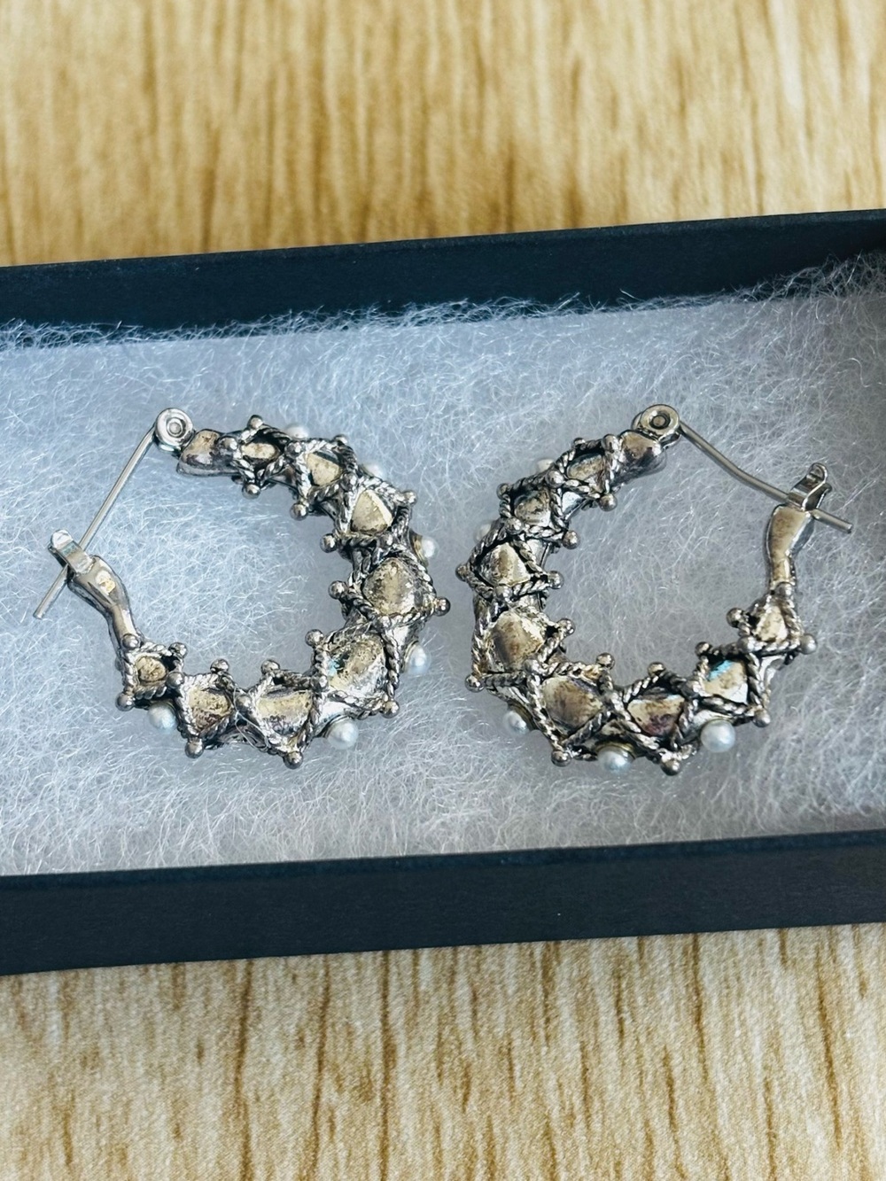 1920’s Vintage Sterling Silver Hoop Earrings with Pearl Accents